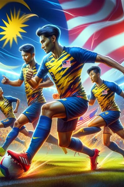 DALL·E 2024-01-10 15.02.27 - An artistic representation highlighting the Malaysian football team. The focus is on a vibrant and dynamic scene depicting a group of football players